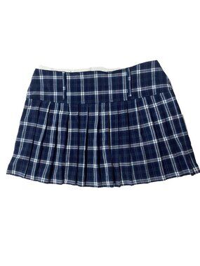 Y2K SCHOOL GIRL Blue Plaid Pleated Mini Skirt L Academia Preppy Grunge Coquette